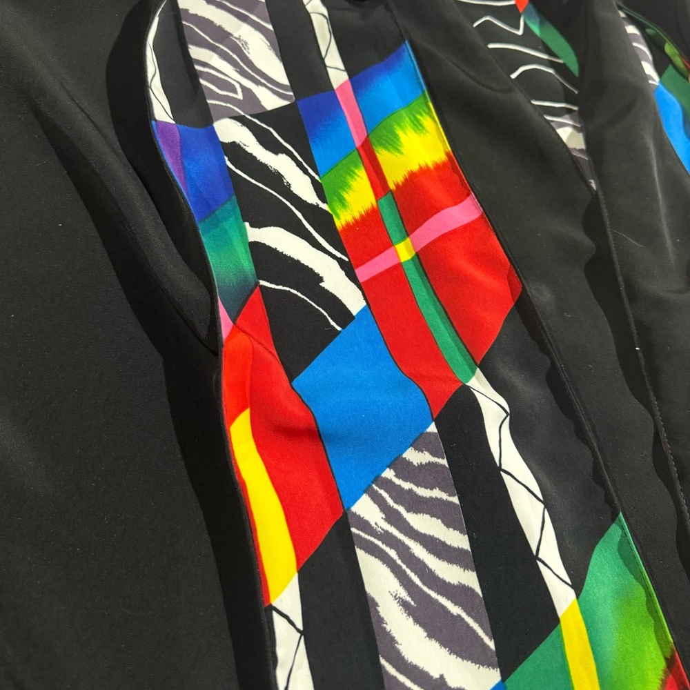 Vintage Starfire Pleated Skirt Black Rainbow 80s Stranger Things High Rise Midi - Picture 4 of 8